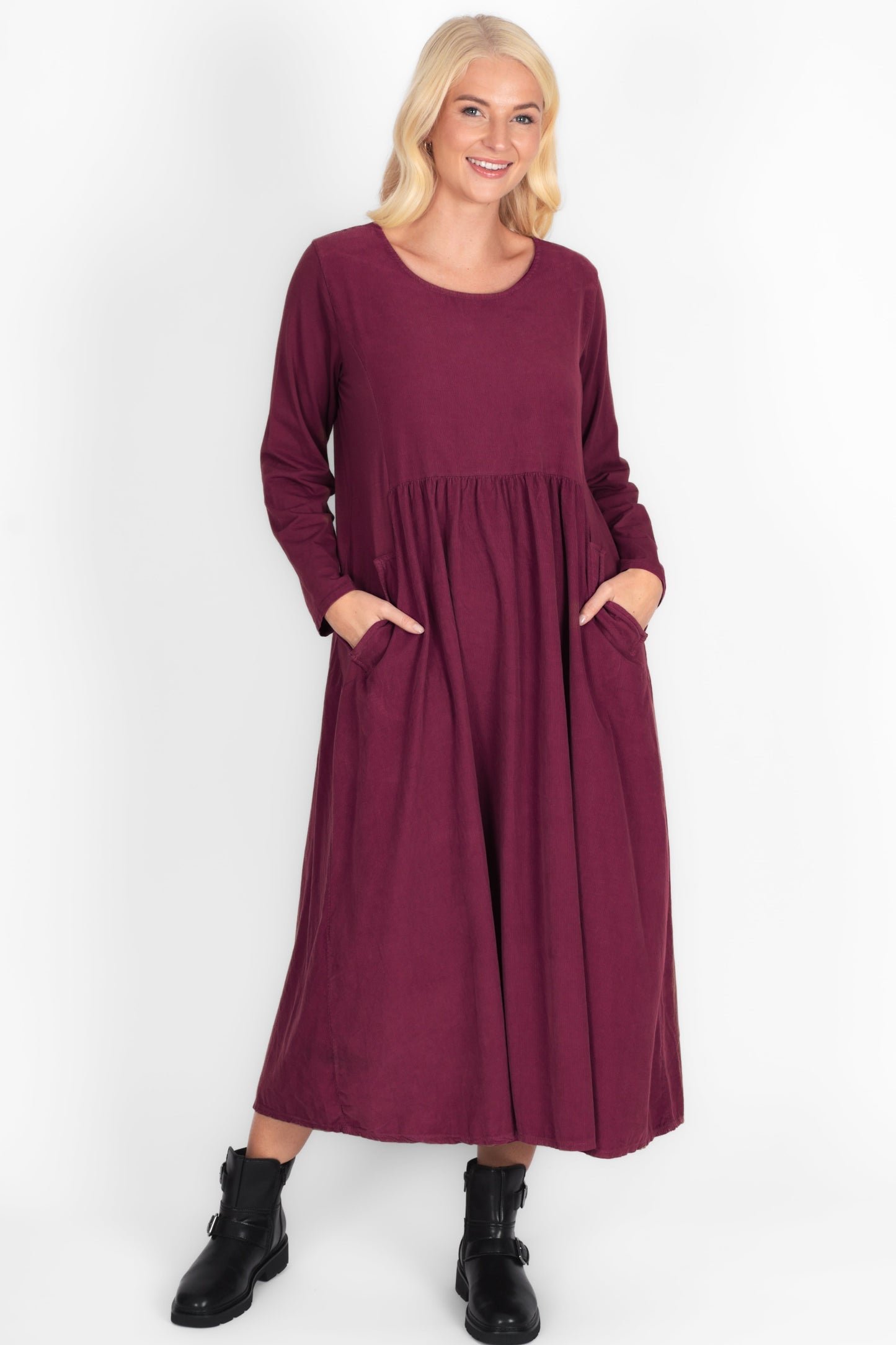 Cotton Corduroy Round Neck Dress
