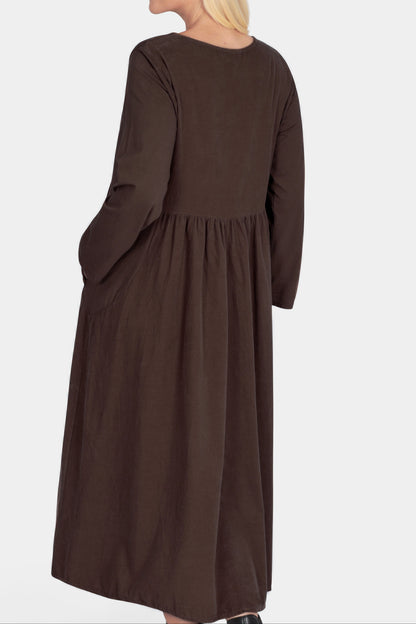 Cotton Corduroy Round Neck Dress