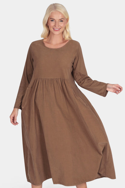 Cotton Corduroy Round Neck Dress