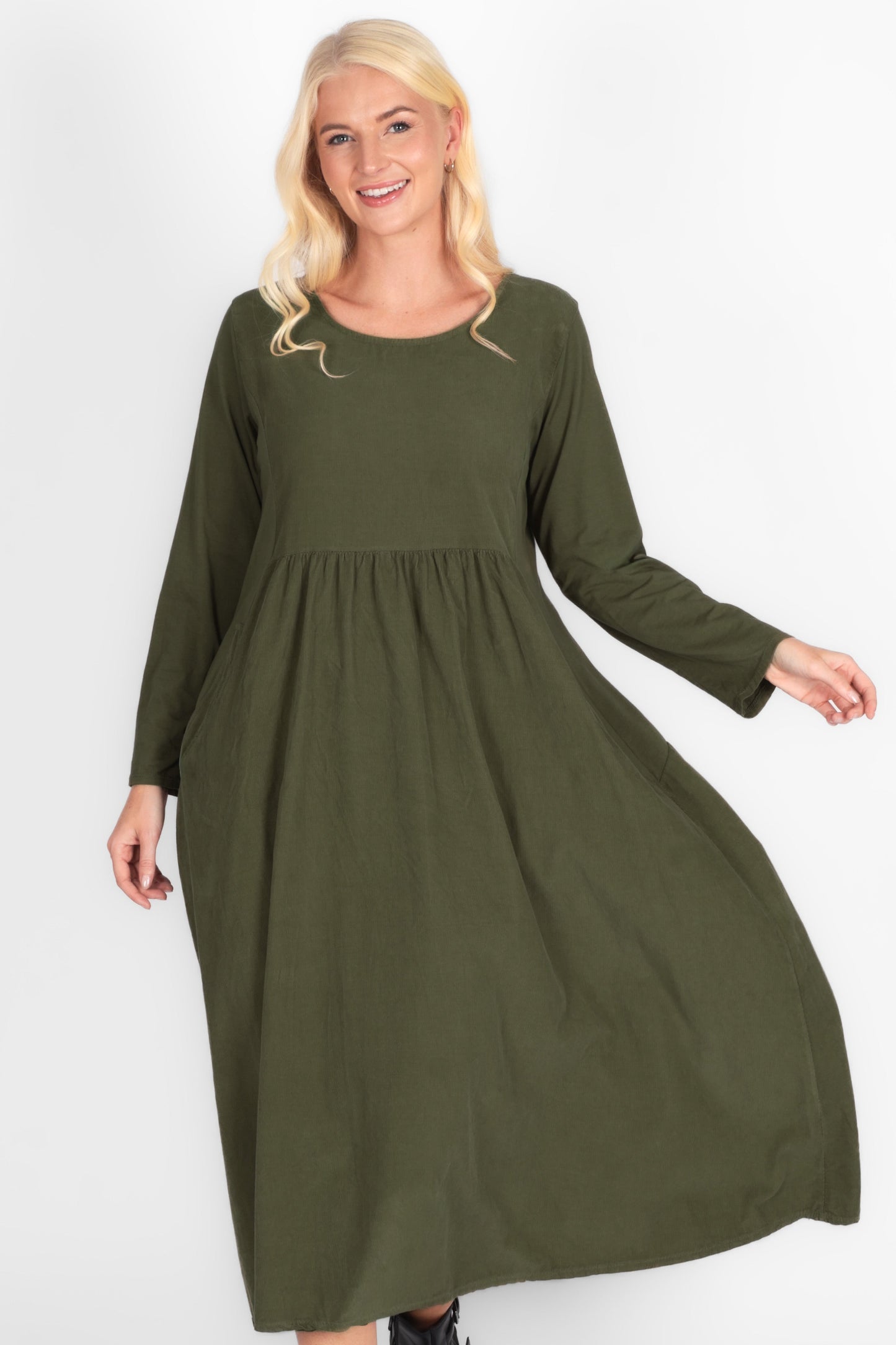 Cotton Corduroy Round Neck Dress