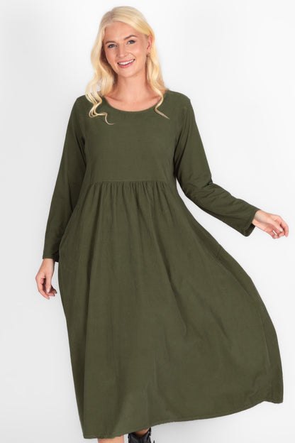 Cotton Corduroy Round Neck Dress