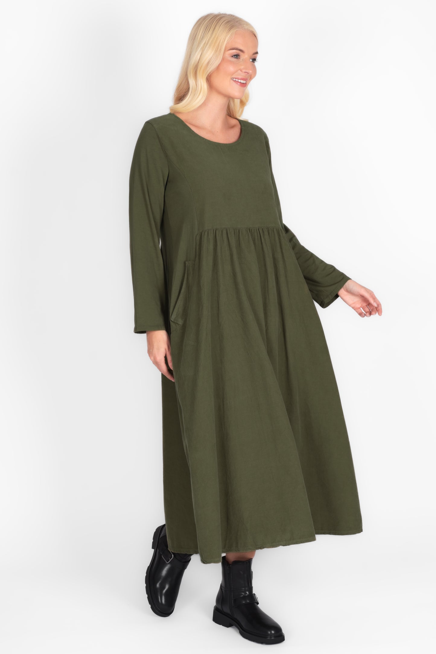 Cotton Corduroy Round Neck Dress