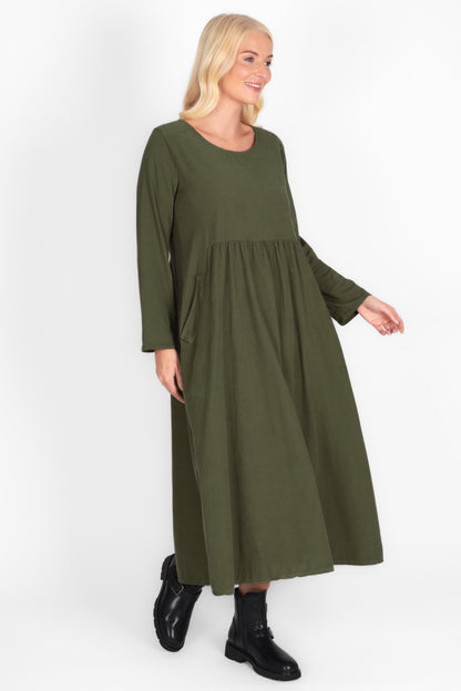 Cotton Corduroy Round Neck Dress