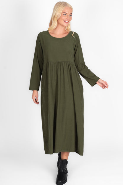 Cotton Corduroy Round Neck Dress