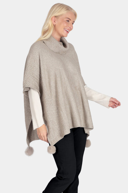 Cowl Neck Knit Pom-Pom Poncho