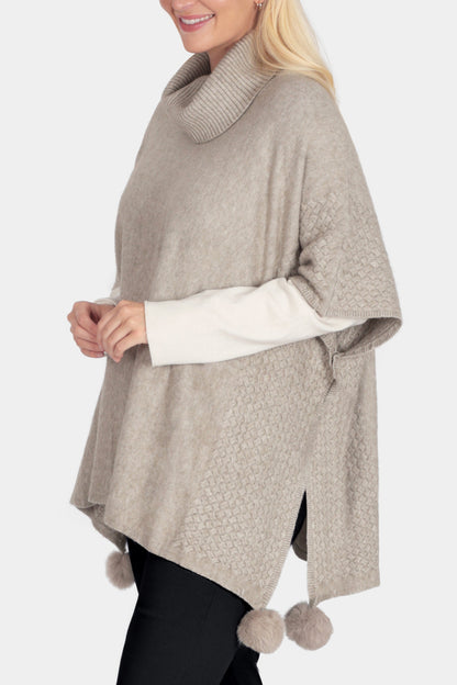 Cowl Neck Knit Pom-Pom Poncho
