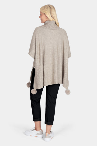 Cowl Neck Knit Pom-Pom Poncho