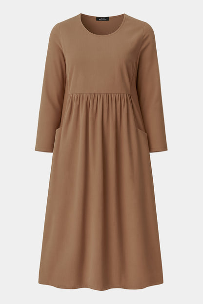 Cotton Corduroy Round Neck Dress