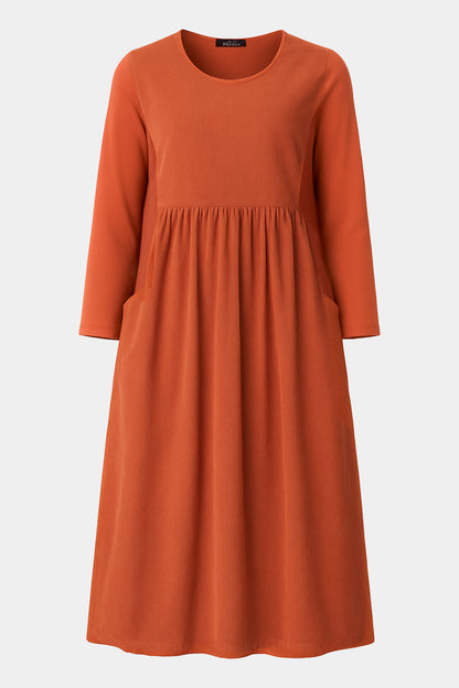 Cotton Corduroy Round Neck Dress