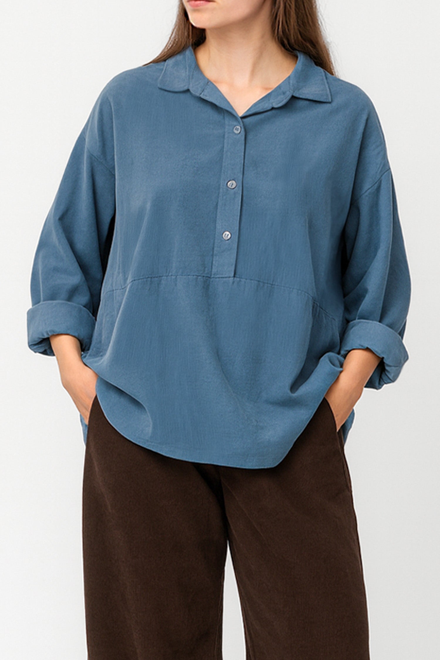 Cotton Corduroy Collar Blouse