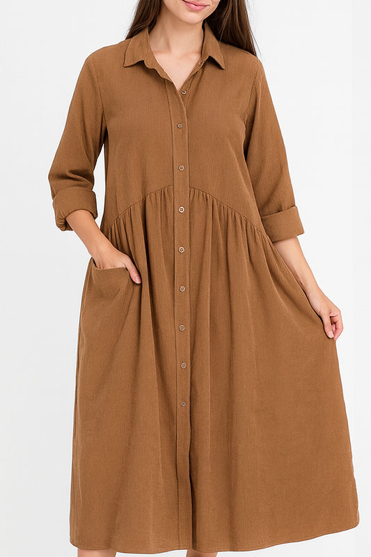 Cotton Corduroy Shirt Smock Dress
