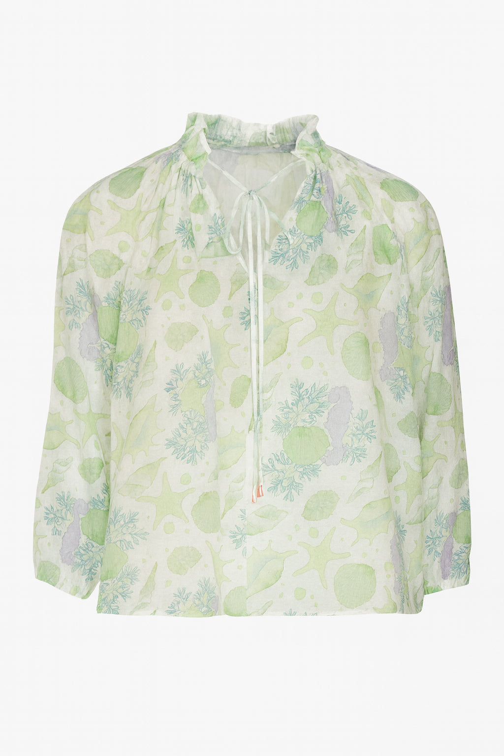 Frill Neck Nautical Print Blouse