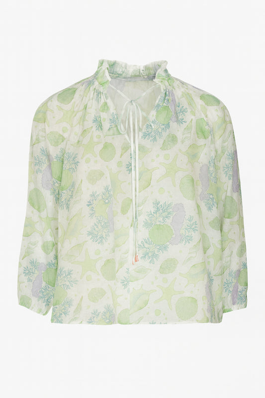 Frill Neck Nautical Print Blouse