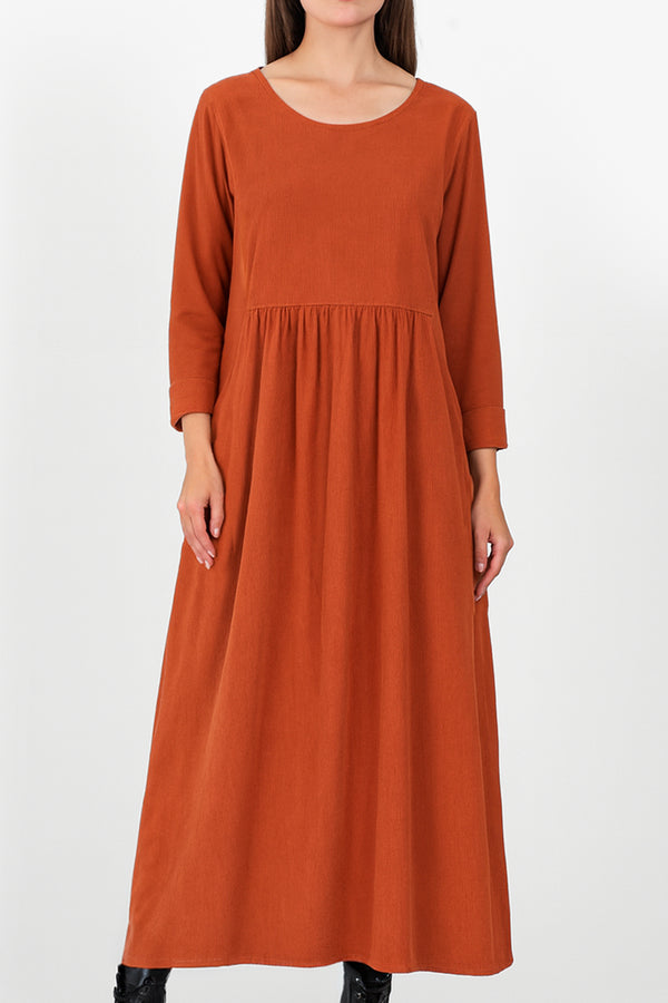 Cotton Corduroy Round Neck Dress