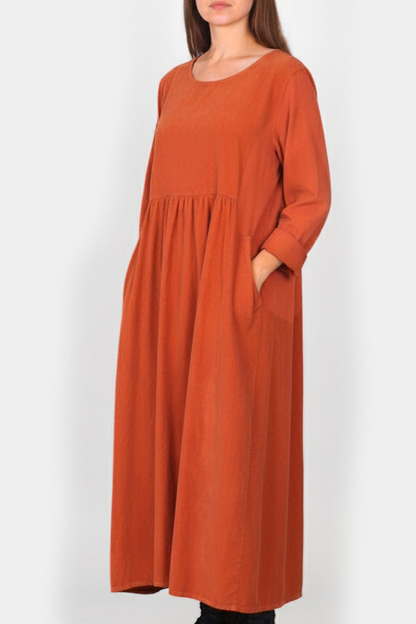Cotton Corduroy Round Neck Dress