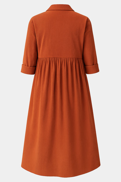 Cotton Corduroy Shirt Collar Dress