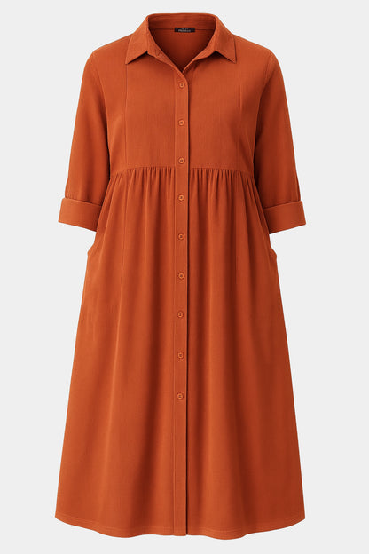 Cotton Corduroy Shirt Collar Dress