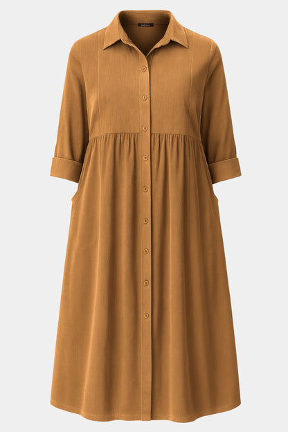 Cotton Corduroy Shirt Collar Dress