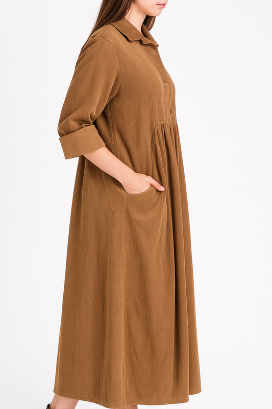 Cotton Corduroy Shirt Collar Dress