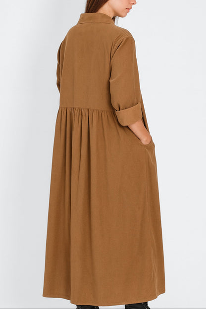 Cotton Corduroy Shirt Collar Dress