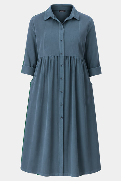 Cotton Corduroy Shirt Collar Dress