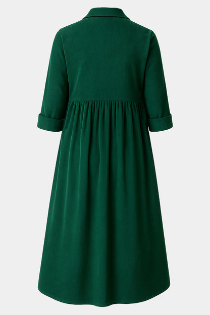 Cotton Corduroy Shirt Collar Dress