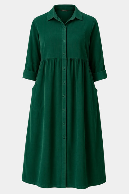 Cotton Corduroy Shirt Collar Dress