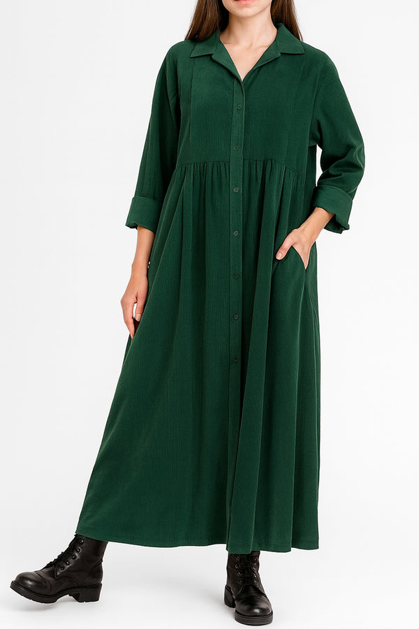 Cotton Corduroy Shirt Collar Dress