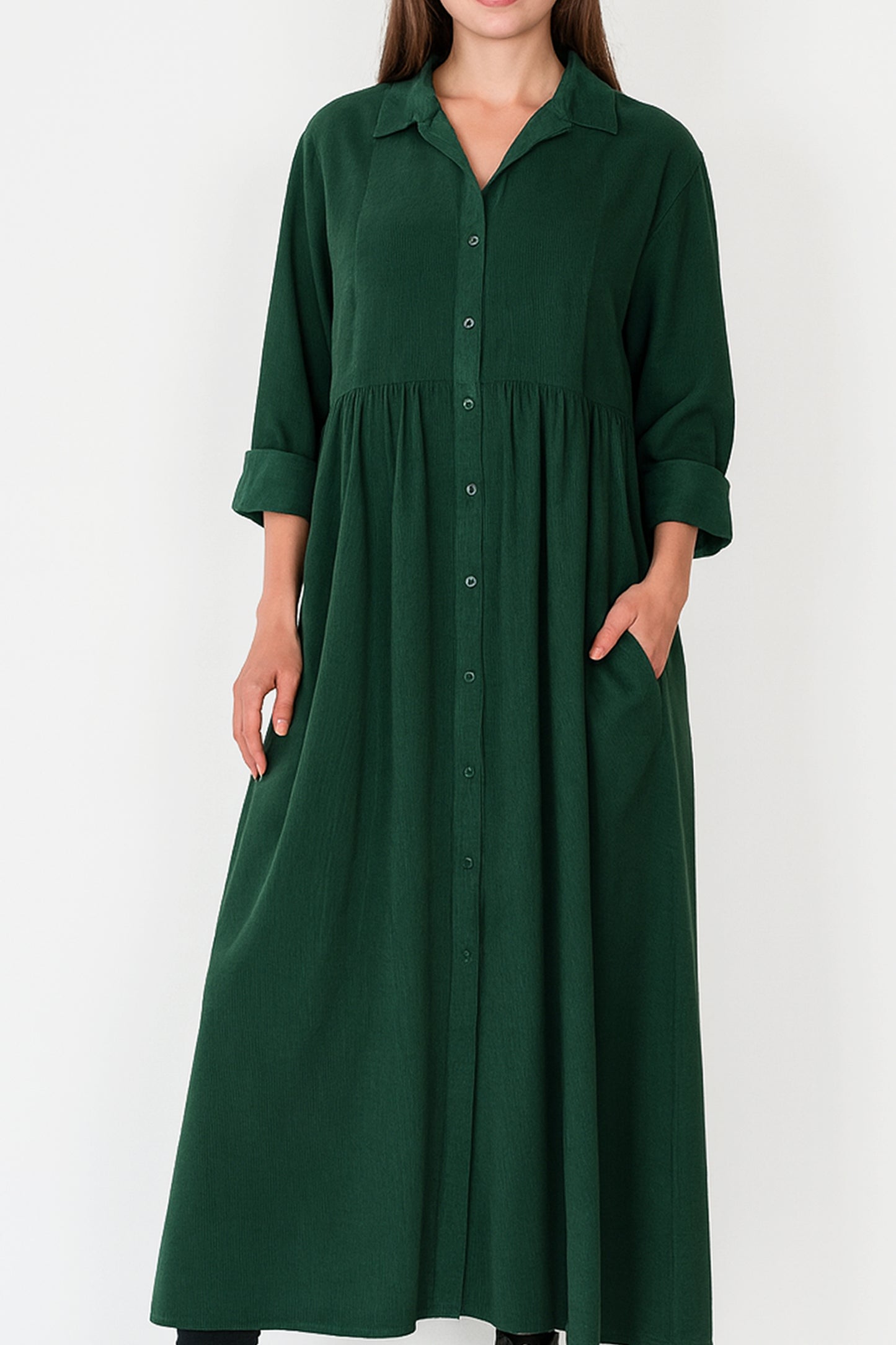 Cotton Corduroy Shirt Collar Dress