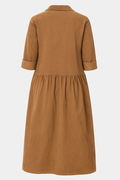 Cotton Corduroy Shirt Smock Dress
