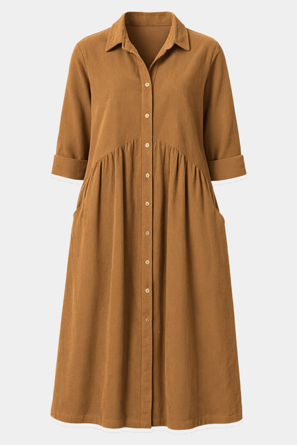 Cotton Corduroy Shirt Smock Dress