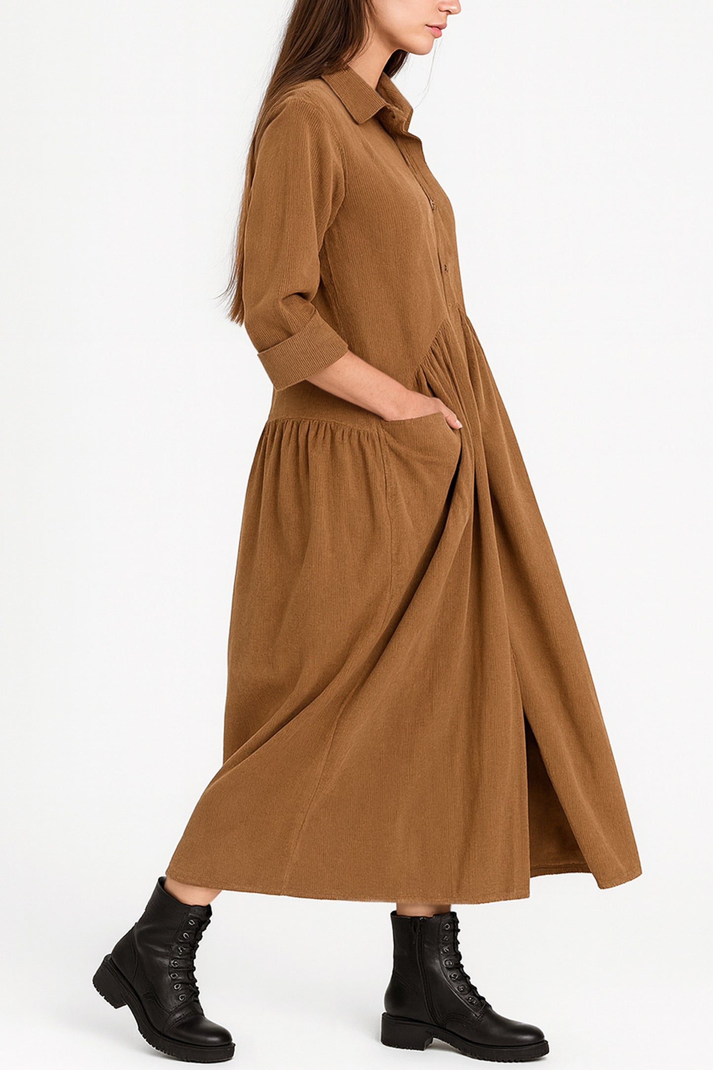 Cotton Corduroy Shirt Smock Dress