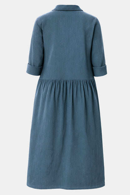 Cotton Corduroy Shirt Smock Dress