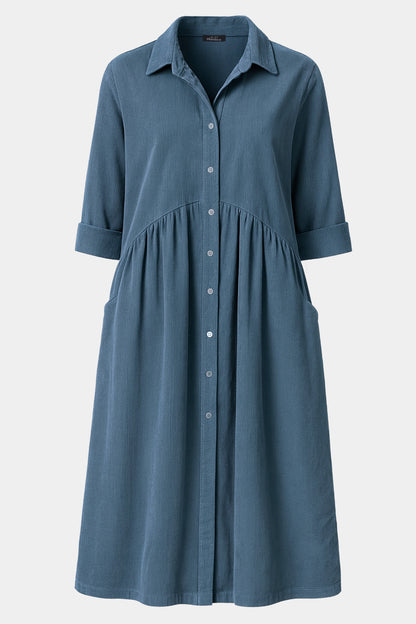Cotton Corduroy Shirt Smock Dress