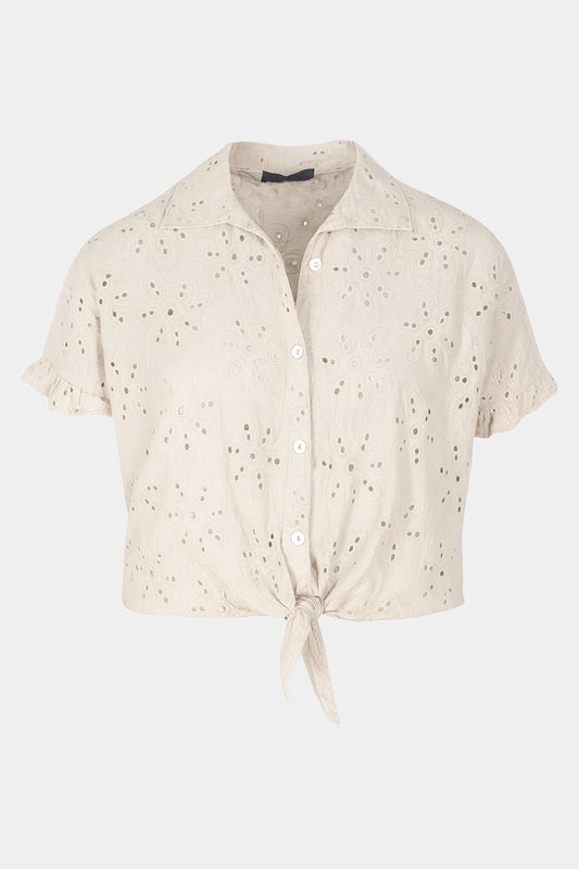 Broderie Anglaise Cotton Cropped Shirt