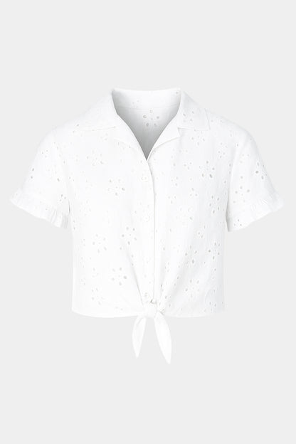 Broderie Anglaise Cotton Cropped Shirt