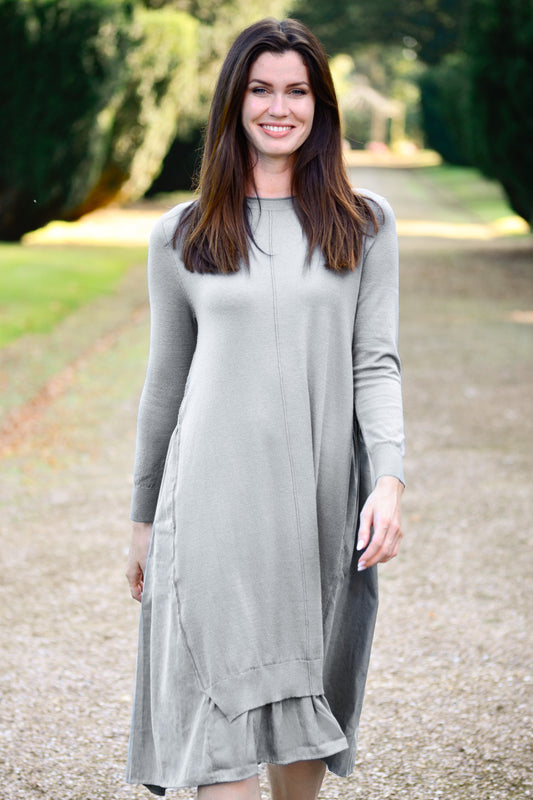 Round Neck Layered Knit Midi Dress