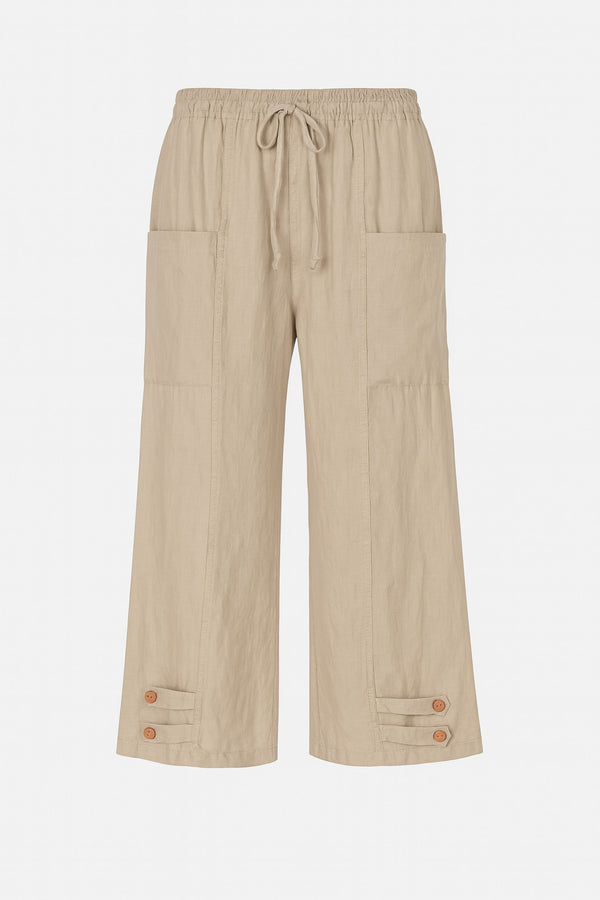 Button Hem Linen Trousers