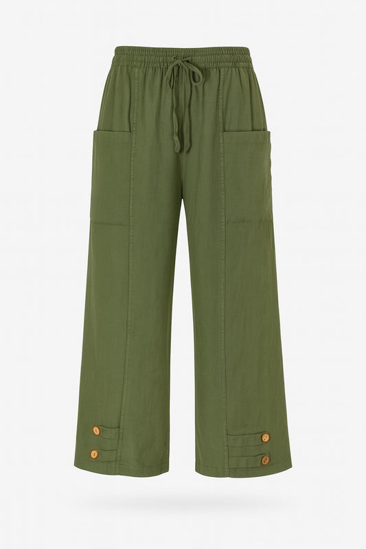Button Hem Linen Trousers