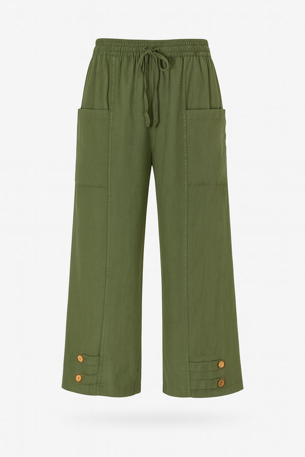 Button Hem Linen Trousers