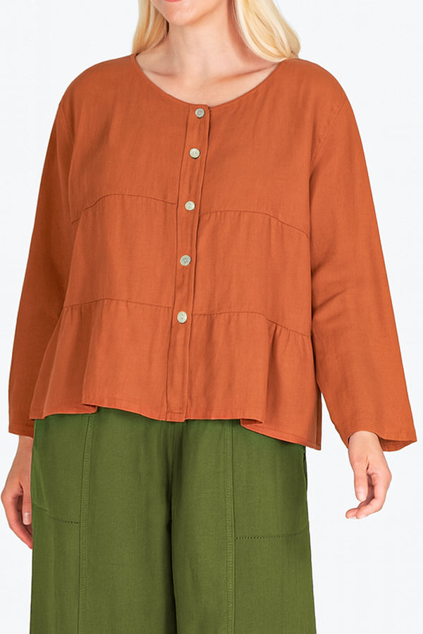 Tier Linen Round Neck Jacket