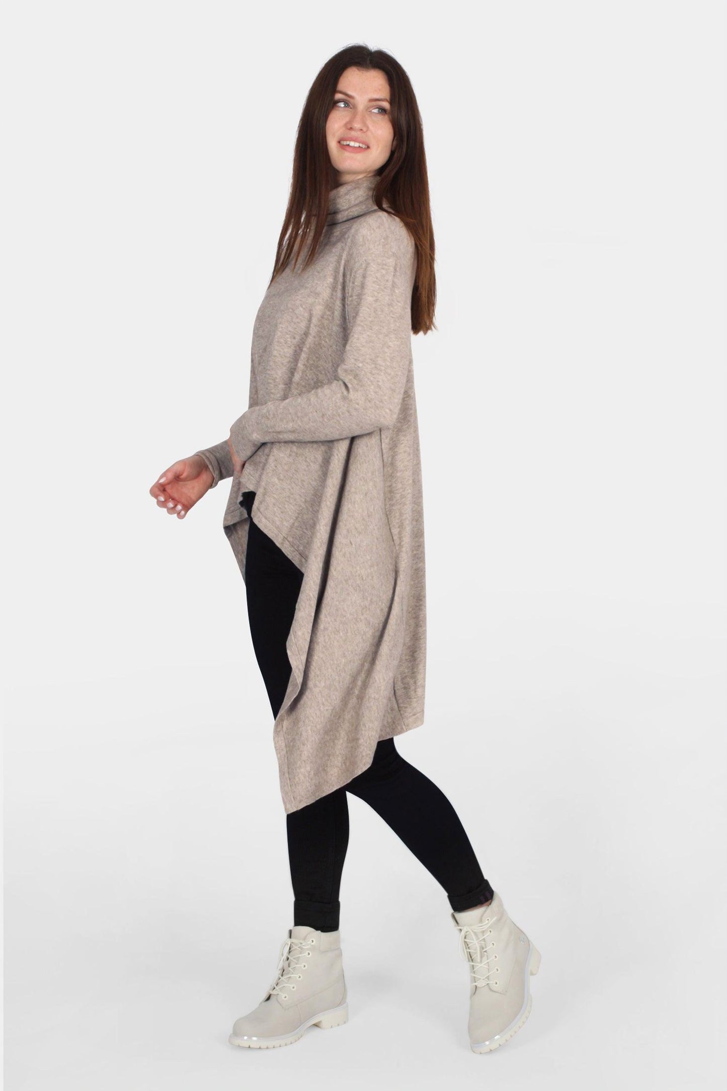 Cowl Neck Ribbon Detail Knit Tunic
