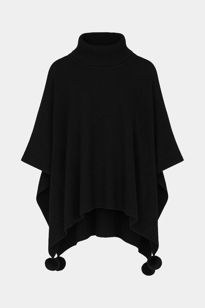 Cowl Neck Knit Pom-Pom Poncho