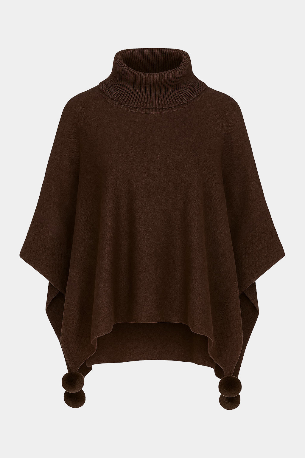 Cowl Neck Knit Pom-Pom Poncho