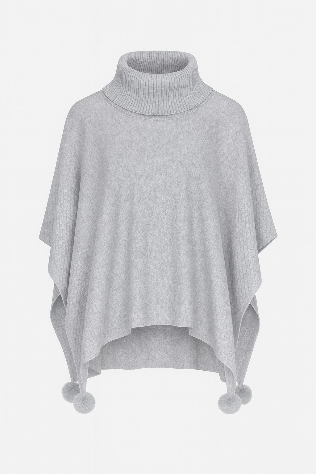 Cowl Neck Knit Pom-Pom Poncho