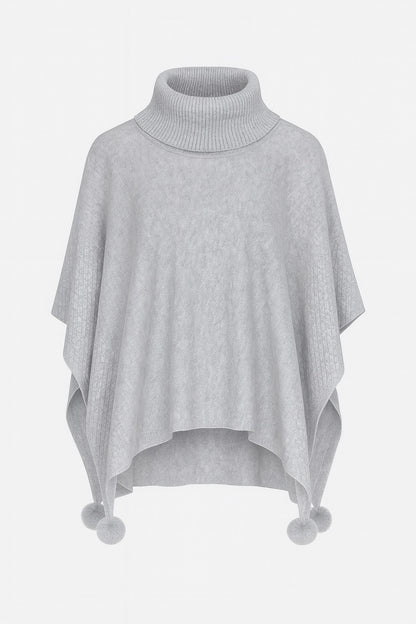 Cowl Neck Knit Pom-Pom Poncho