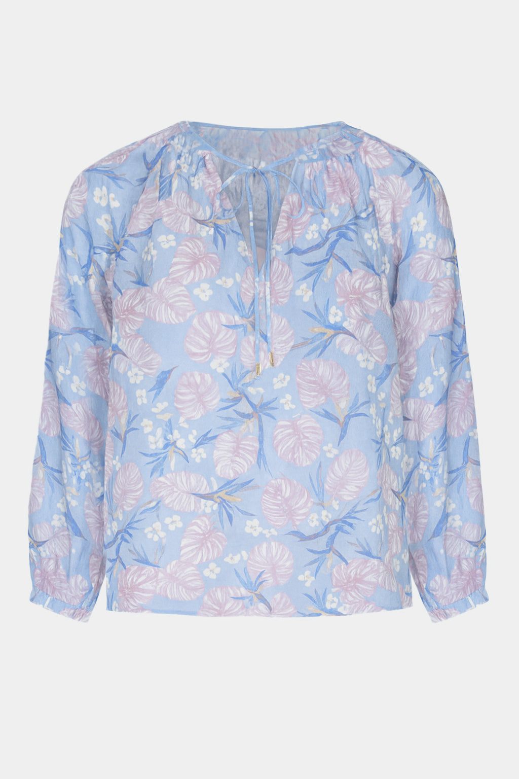 Tie-Neck Botanical Print Blouse