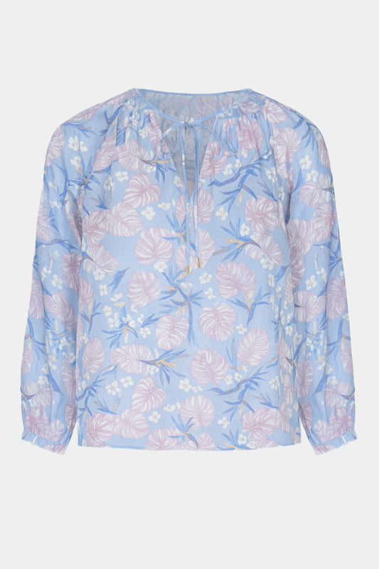 Tie-Neck Botanical Print Blouse