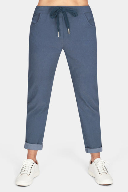 Tie-Waist Stretchy Winter-Weight Trousers