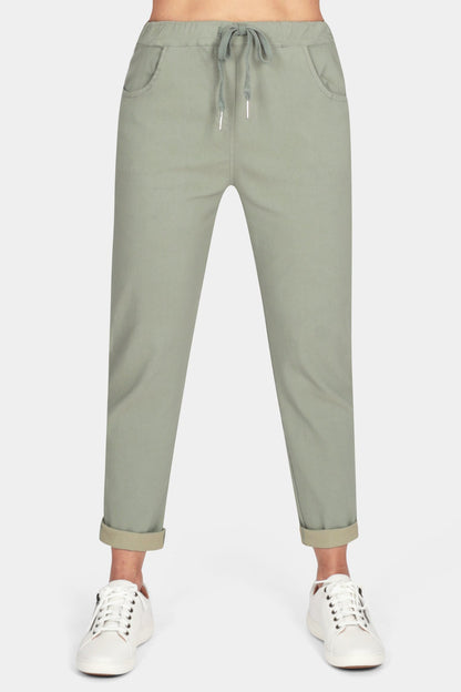 Tie-Waist Stretchy Winter-Weight Trousers